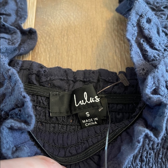 New lulus Easy Loving Navy Blue Eyelet Lace Wide-Leg Jumpsuit size small - Picture 5 of 6